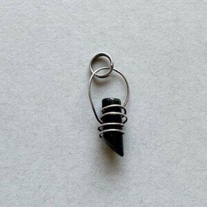 Black Onyx Wire Wrapped Pendant Boho Stone Necklace Charm 1.5"
